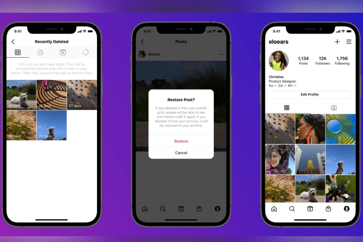Recurso do Instagram excluído recentemente. Recurso do Instagram recentemente excluído.